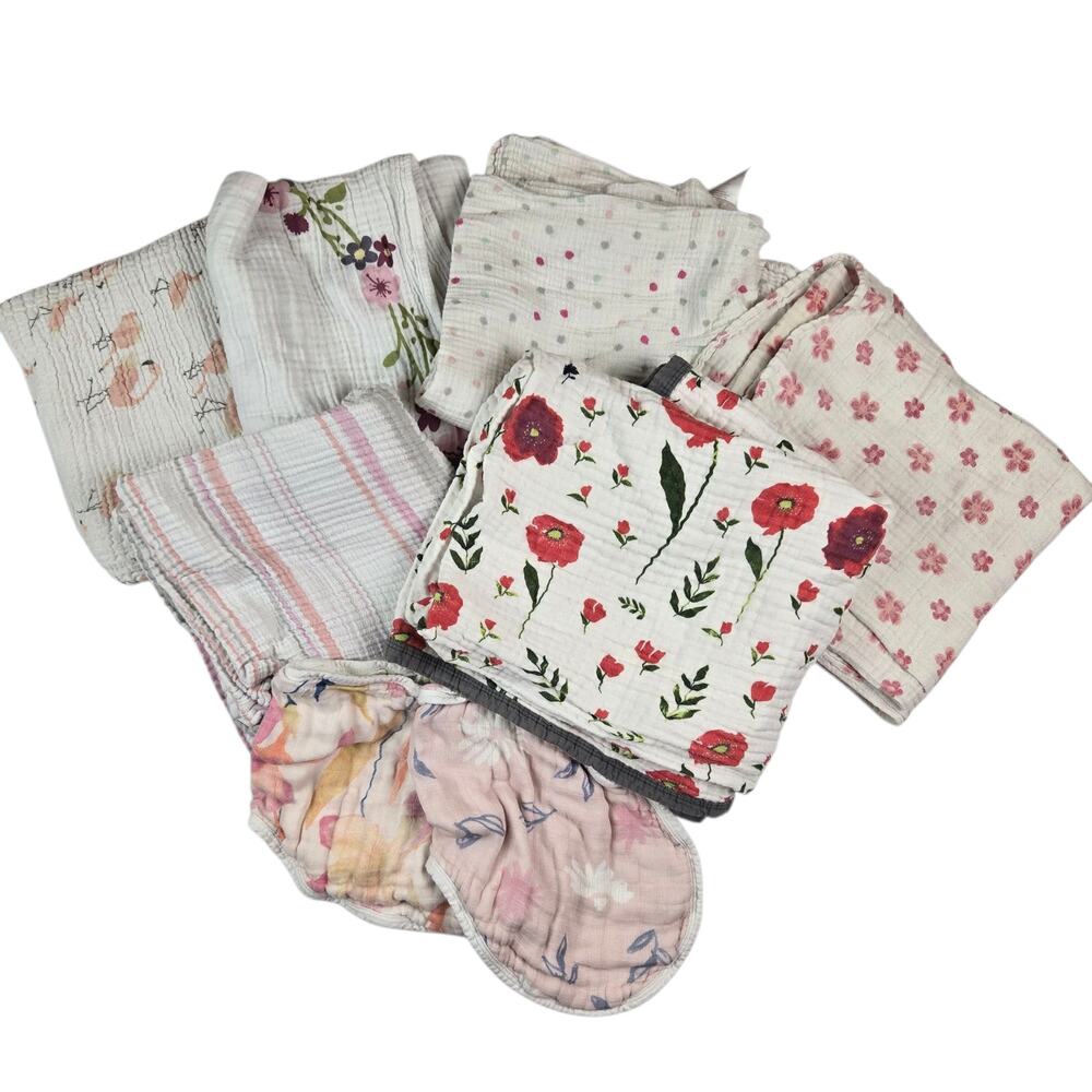 Aden + Anais Lot Muslin Swaddle Blankets Quilt Burp Cloths Bibs Girl Pink Floral
